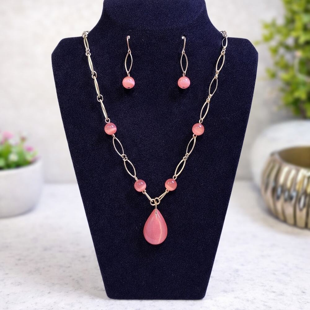 Pink Cat Eye Necklace Set